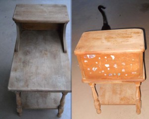 The Telephone Table Before, stickers and all plus a bonus photo bomb by my neighbor's cat